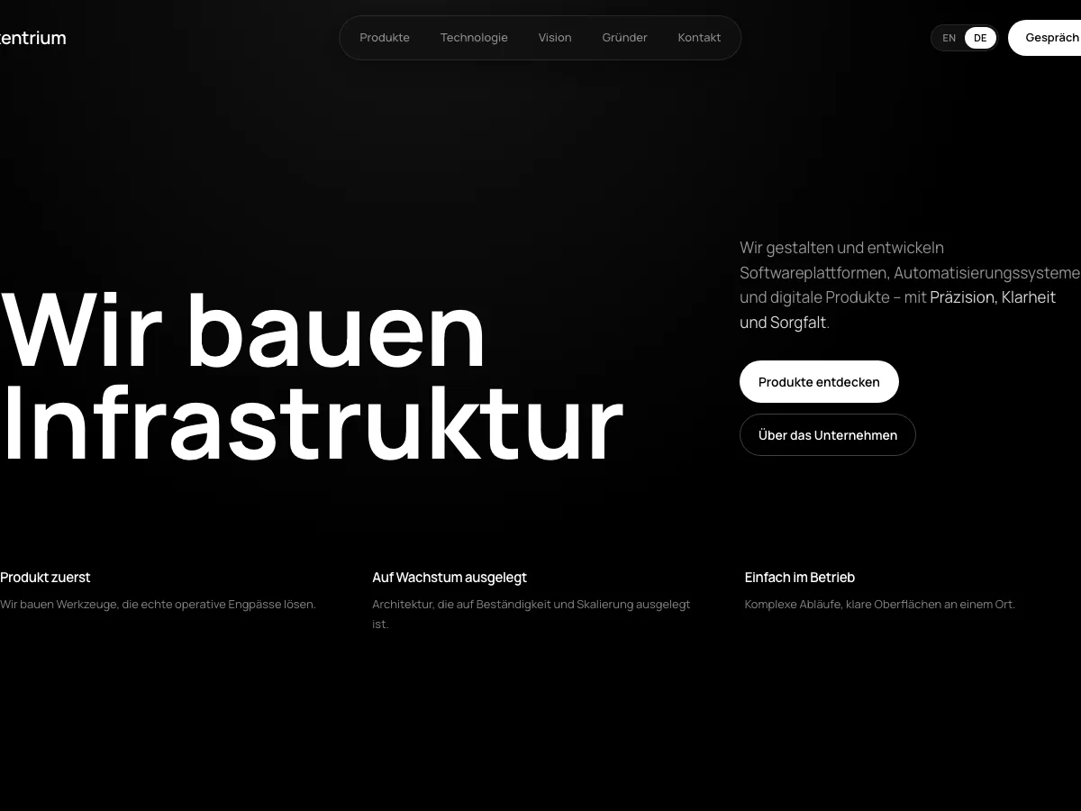 The Nexentrium home page: “We build infrastructure”