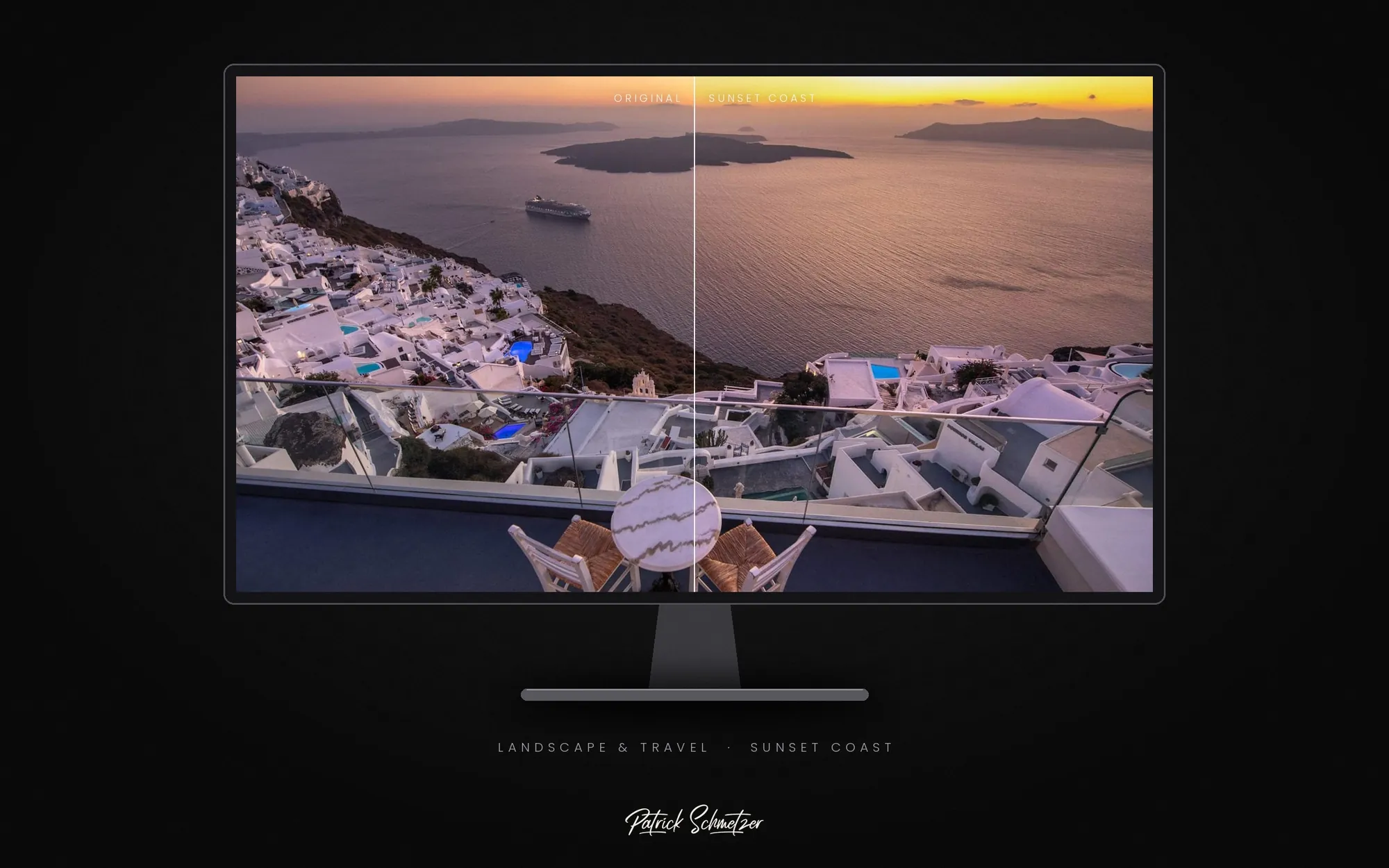 Monitor de estudio con un antes y después de la colección Landscape & Travel