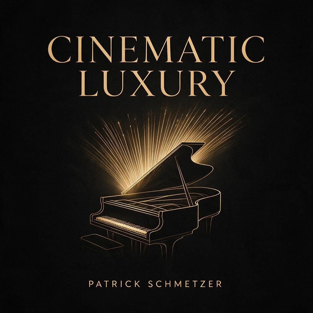 Cover „Cinematic Luxury“: ein goldener Flügel aus feinen Linien mit Lichtstrahlen auf Schwarz