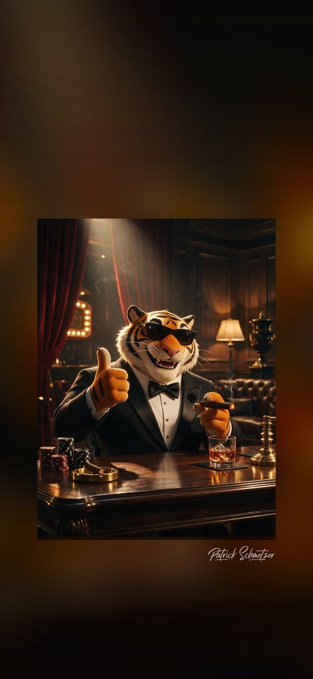 Tiger im Smoking an einer Bar