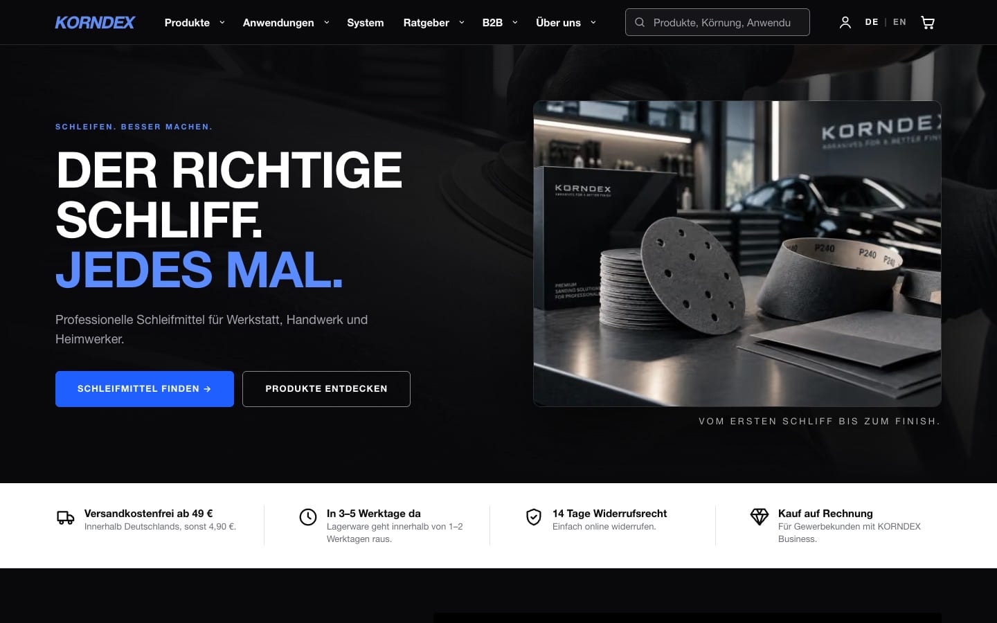 korndex.de — Startseite am Schreibtisch